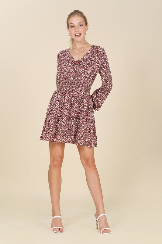 Multi Floral Babydoll Long Sleeve Mini Dress