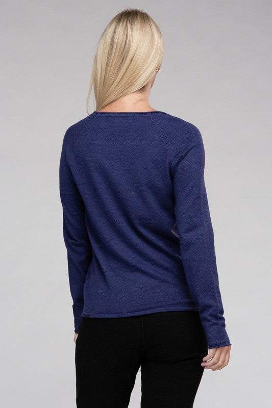 Long Sleeve Viscose Round Neck Basic Sweater