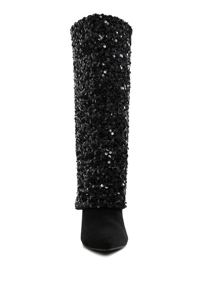 Sin City Sequinned Fold-Over Calf Boots