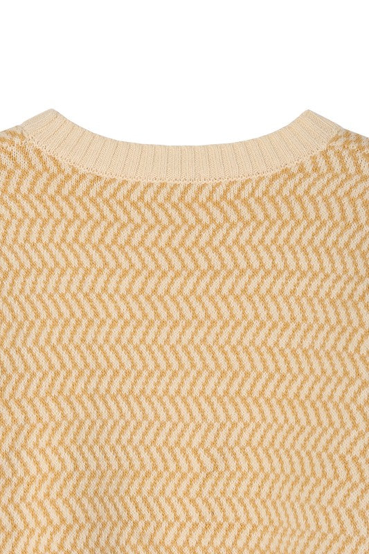 Herringbone Pattern Crew Neck Long Sleeve Sweater