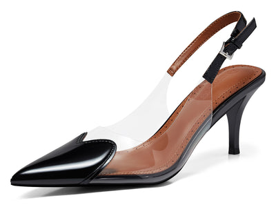 Women's Clear Slingback Kitten Heels - Heart Pointed Toe Party Pumps