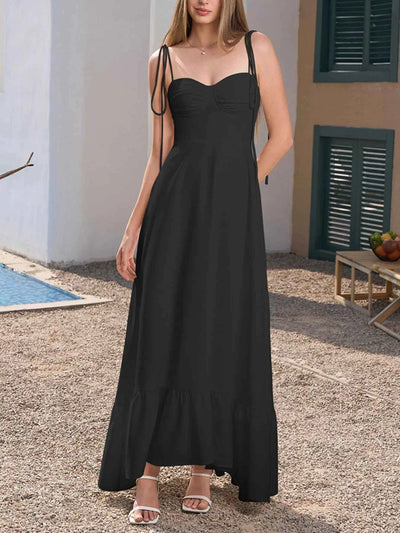 Sweetheart Neck Tie-Strap Ruffle Hem Maxi Dress