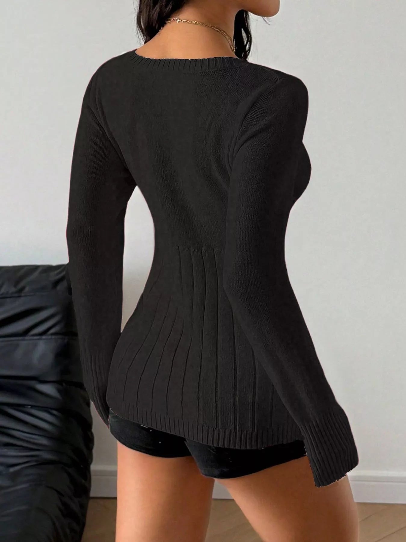 Fitted Sweater - Cable Knit Button-Front - Fashions Envy