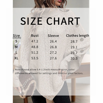 Women's Asymmetry Hem Turtleneck Sweater - Batwing Long Sleeve Casual Pullover For Fall Winter