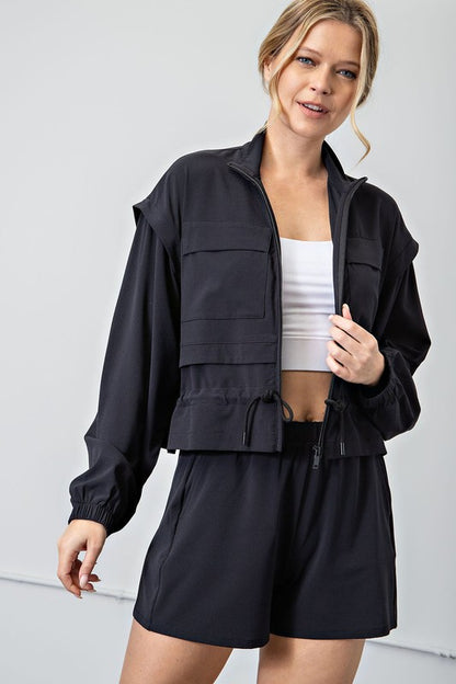 Crinkle Woven Sporty Cropped Jacket