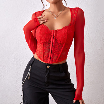 Lace Enchantment Corset - Button V-Neck Top