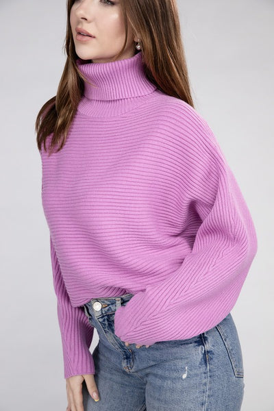 Viscose Dolman Sleeve Turtleneck Sweater - Fashions Envy