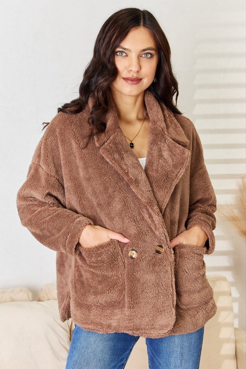 Women's Culture Code Double Breasted Fuzzy Coat - Luxury Structured Winter Outerwear
