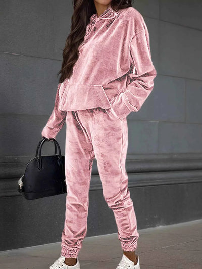Velvet Long Sleeve Hoodie and Pants Set