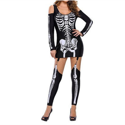 Skeleton Print Sexy Off-shoulder Halloween Costume