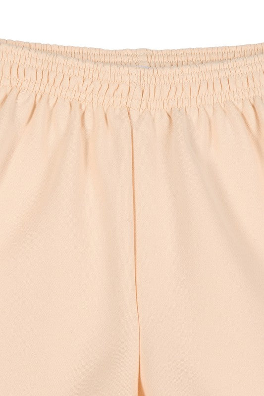 Solid Cream Stretch Sweat Shorts