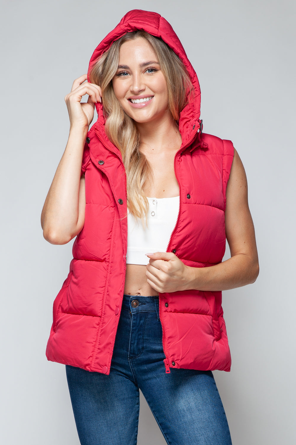 Magenta Snap and Zip Closure Hooded Vest