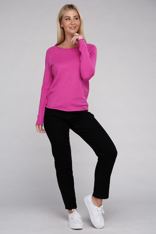 Long Sleeve Viscose Round Neck Basic Sweater