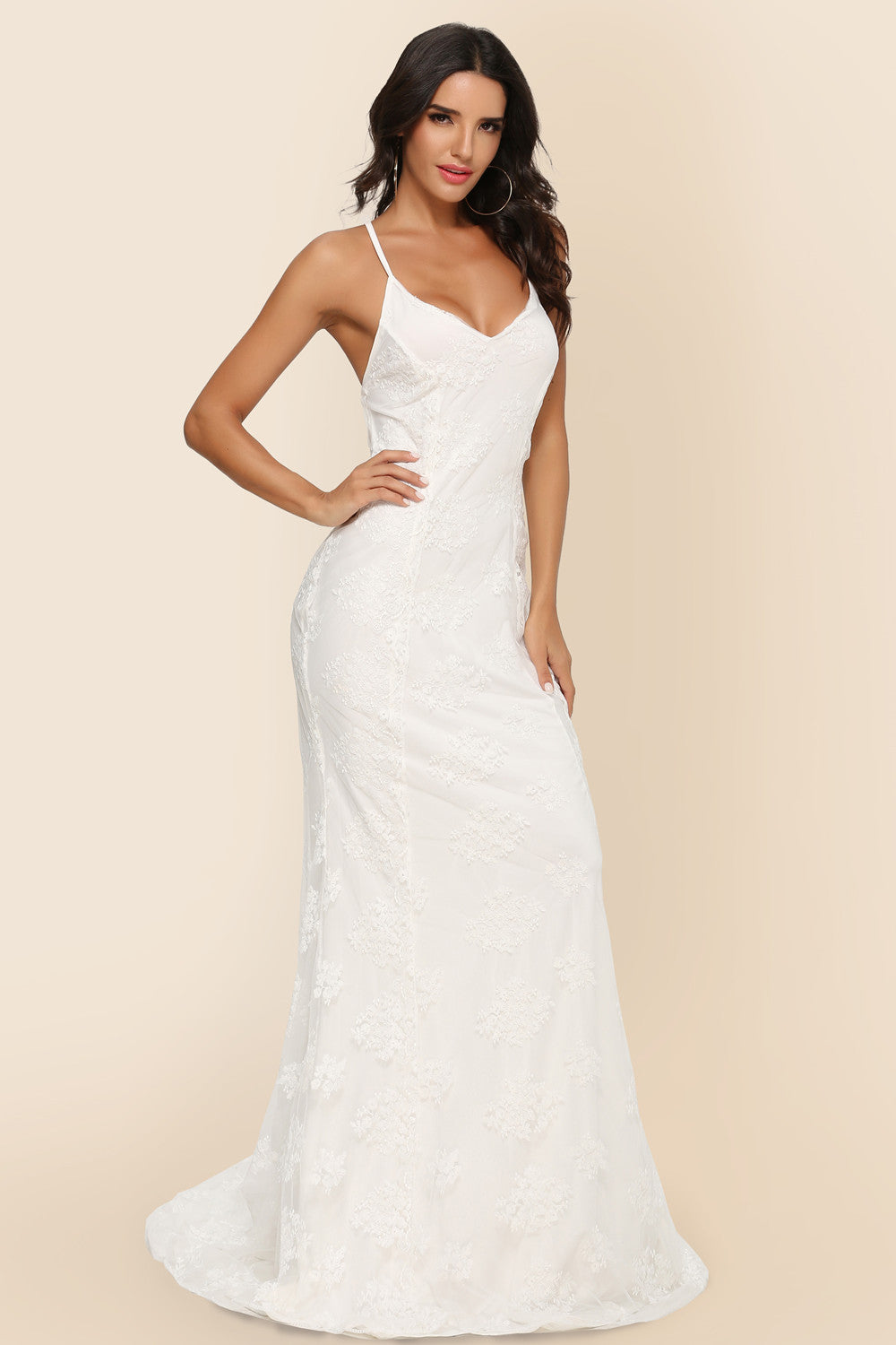 V-Neck Wedding Dress - Elegant Trailing Bridal Gown