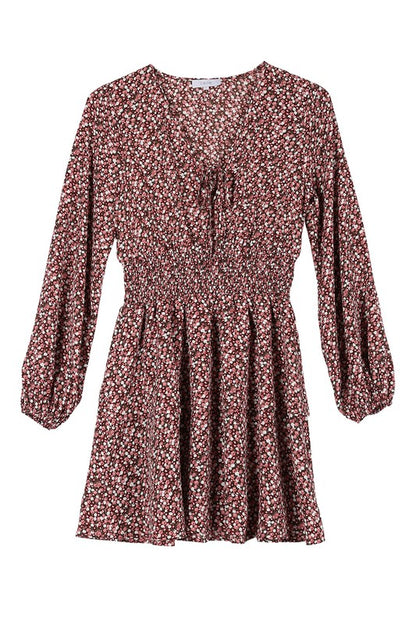 Multi Floral Babydoll Long Sleeve Mini Dress