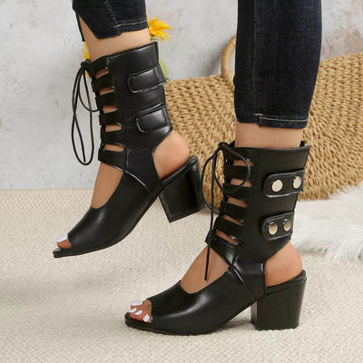 Chic Lace-Up Block Heel Sandals - Fashions Envy