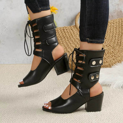Chic Lace-Up Block Heel Sandals - Fashions Envy