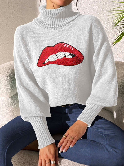 Lip Turtleneck Long Sleeve Sweater - Fashions Envy