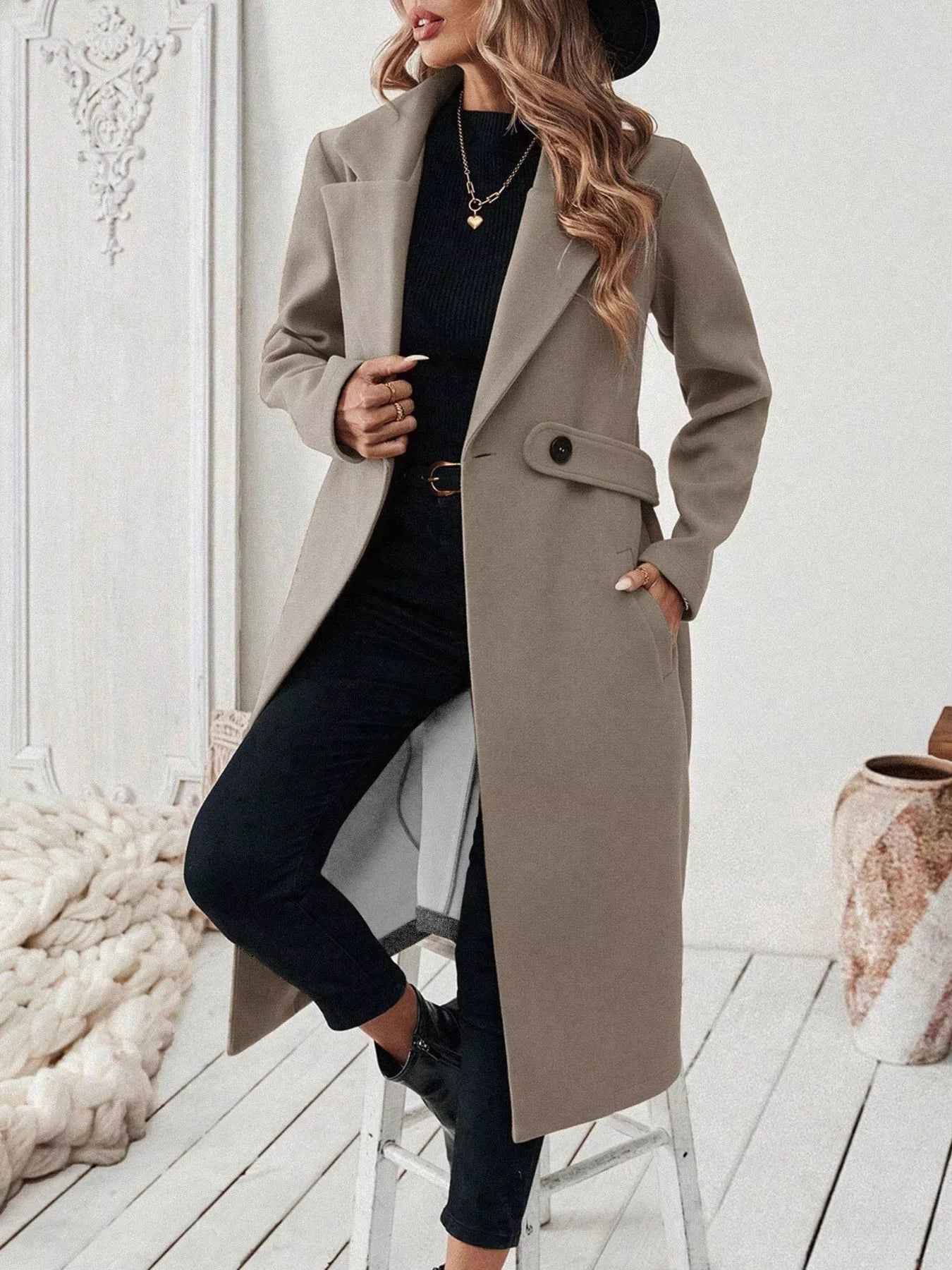 Wool Blend Overcoat - One Button Belted Long Coat - Fashions Envy