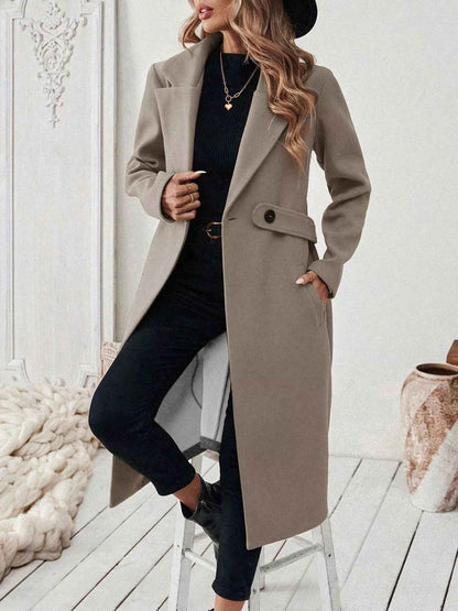 Wool Blend Overcoat - One Button Belted Long Coat - Fashions Envy
