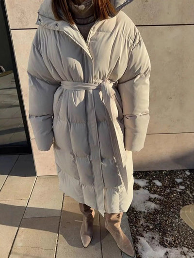 Longline Winter Coat - Padded with Belt - Fashions Envy