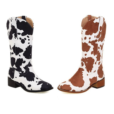 Moo-ving Style Boots - Vintage Cow Print Western