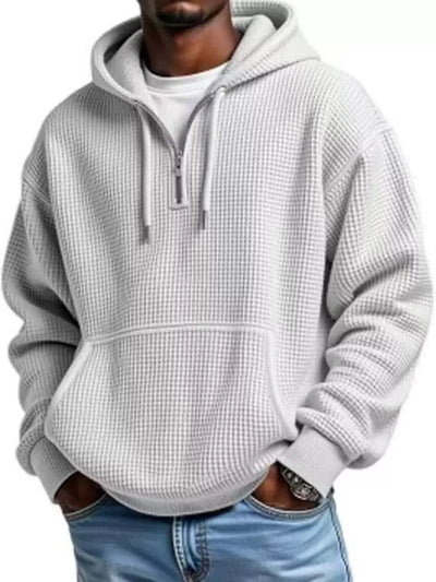 Waffle Knit Half-Zip Hoodie Men - Textured Cotton Blend - Fashions Envy