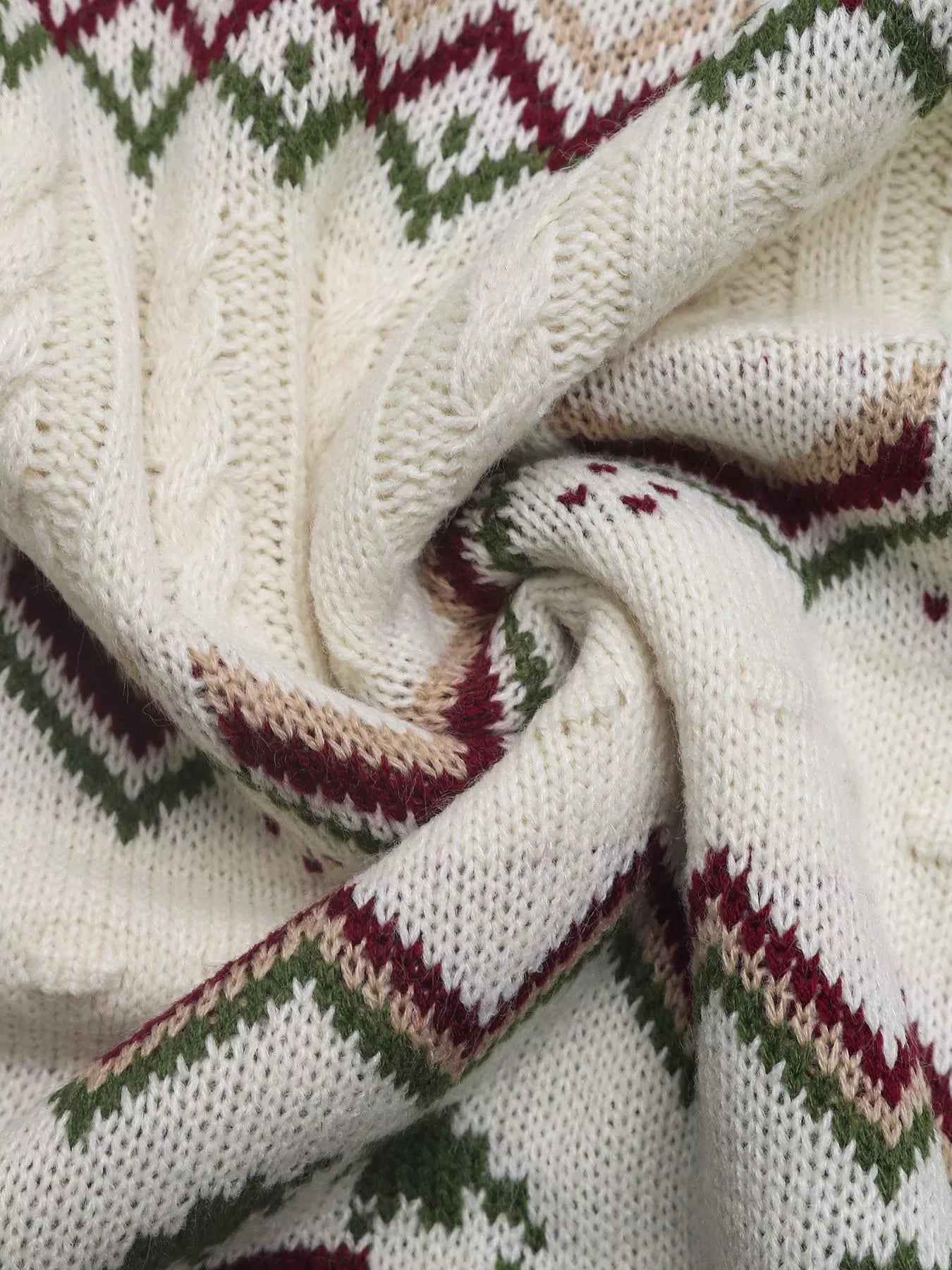 Cable Knit Turtleneck Sweater - Fair Isle Holiday Style - Fashions Envy