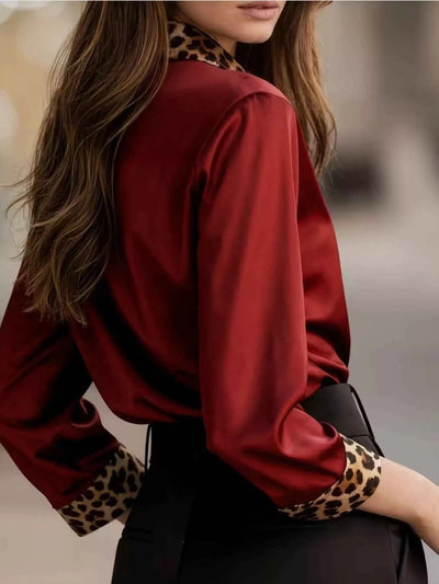 Leopard Trim Button Up Shirt