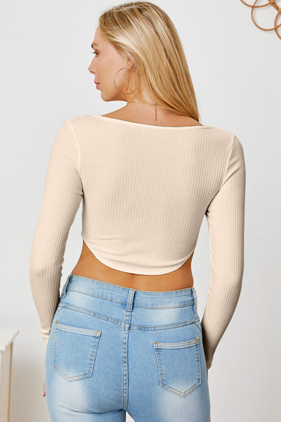 Ribbed Long Sleeve Sweetheart Neck T-Shirt