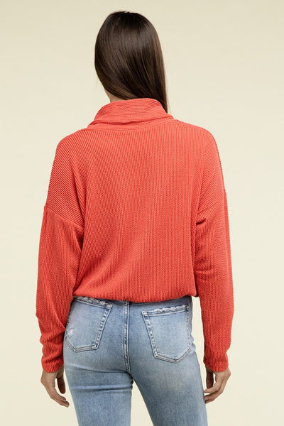 Textured Line Elastic Waist Pullover Top - Fashions Envy