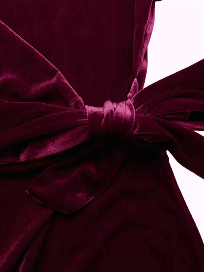 Velvet Midi Party Dress - Chic Side-Tie Style - Fashions Envy
