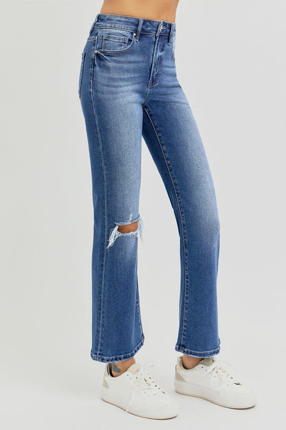 Full Size Distressed High Rise Crop Flare Risen Jeans