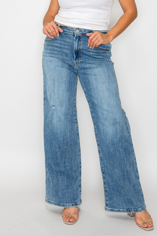 Full Size High Rise Wide Leg Jeans with Pockets