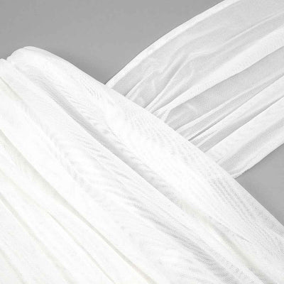 Sheer Mesh Backless Dress - White Halter Long Sleeve