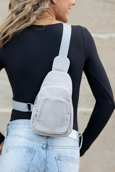 Ingrid Double Zip Corduroy Sling - Fashions Envy