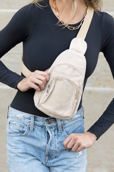 Ingrid Double Zip Corduroy Sling - Fashions Envy