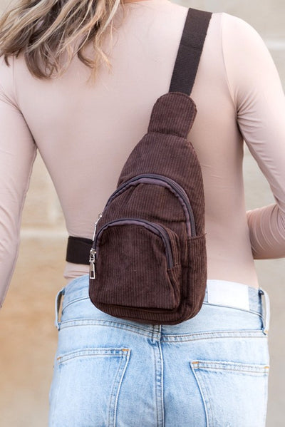 Ingrid Double Zip Corduroy Sling - Fashions Envy