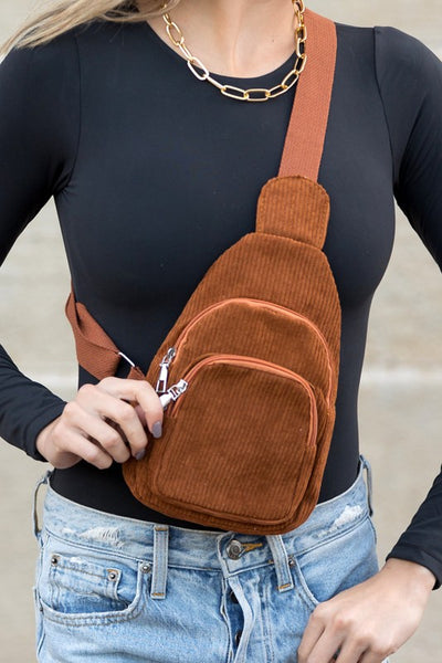 Ingrid Double Zip Corduroy Sling - Fashions Envy