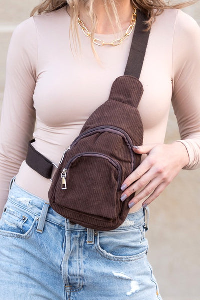 Ingrid Double Zip Corduroy Sling - Fashions Envy