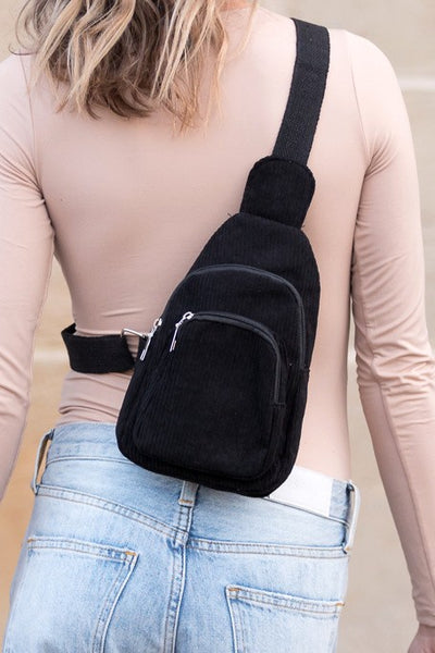 Ingrid Double Zip Corduroy Sling - Fashions Envy