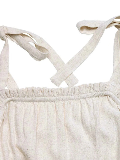 Tie Strap Romper - Frill Tassel Hem Casual Shorts