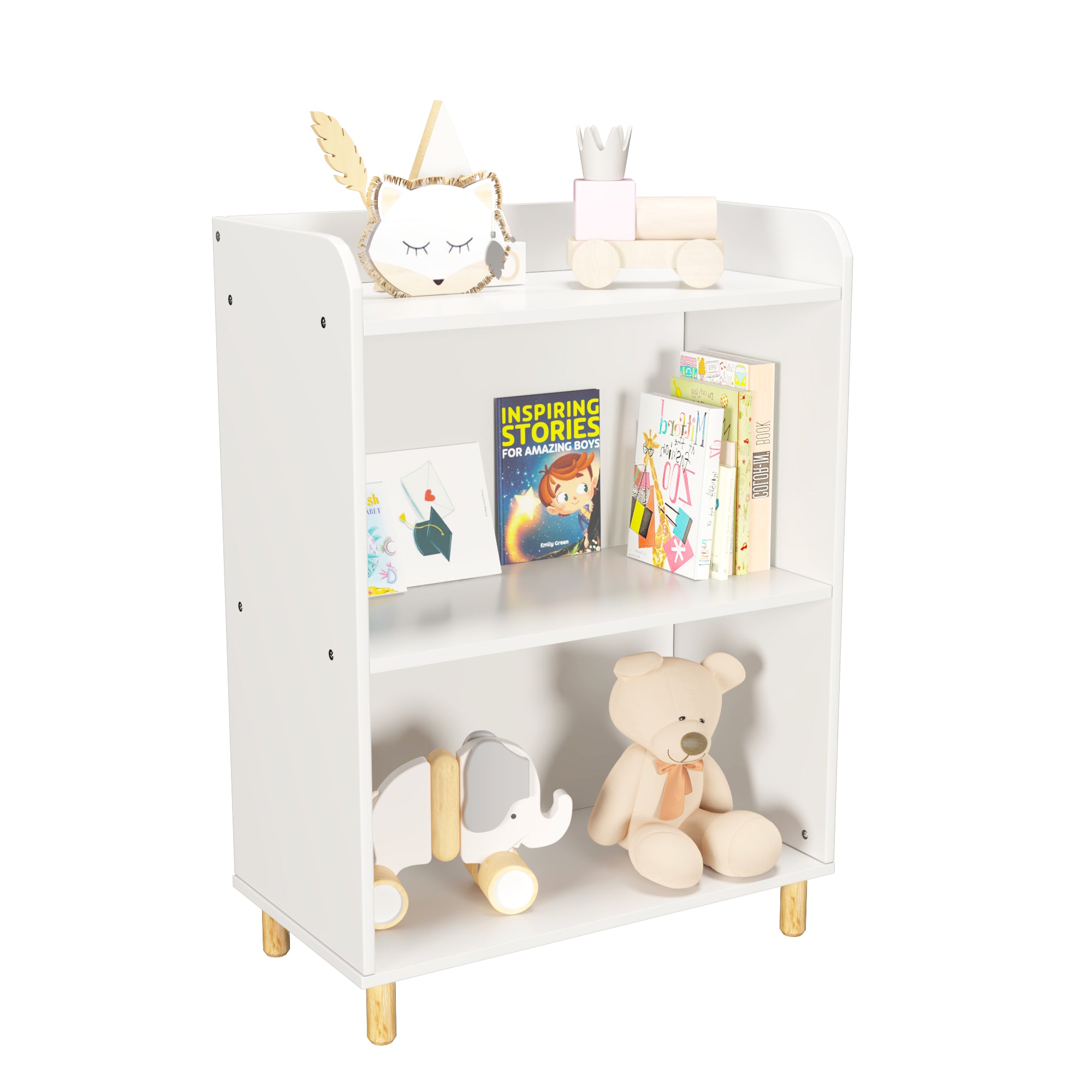 3-Tier Kid’s Bookcase Book Display Shelf and Cabinet Organizer- White_8