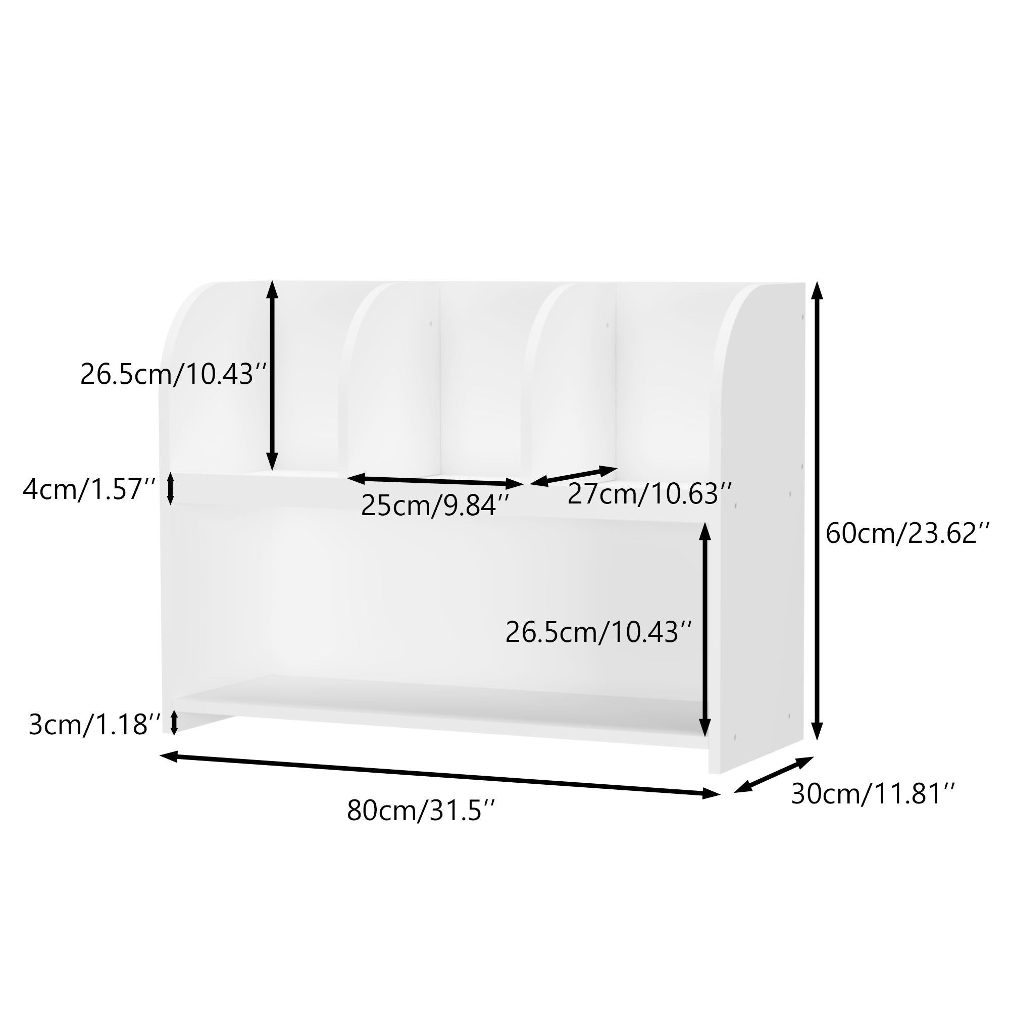 4 Compartment Children’s Bookcase and Playroom Storage Bookshelf- White_6