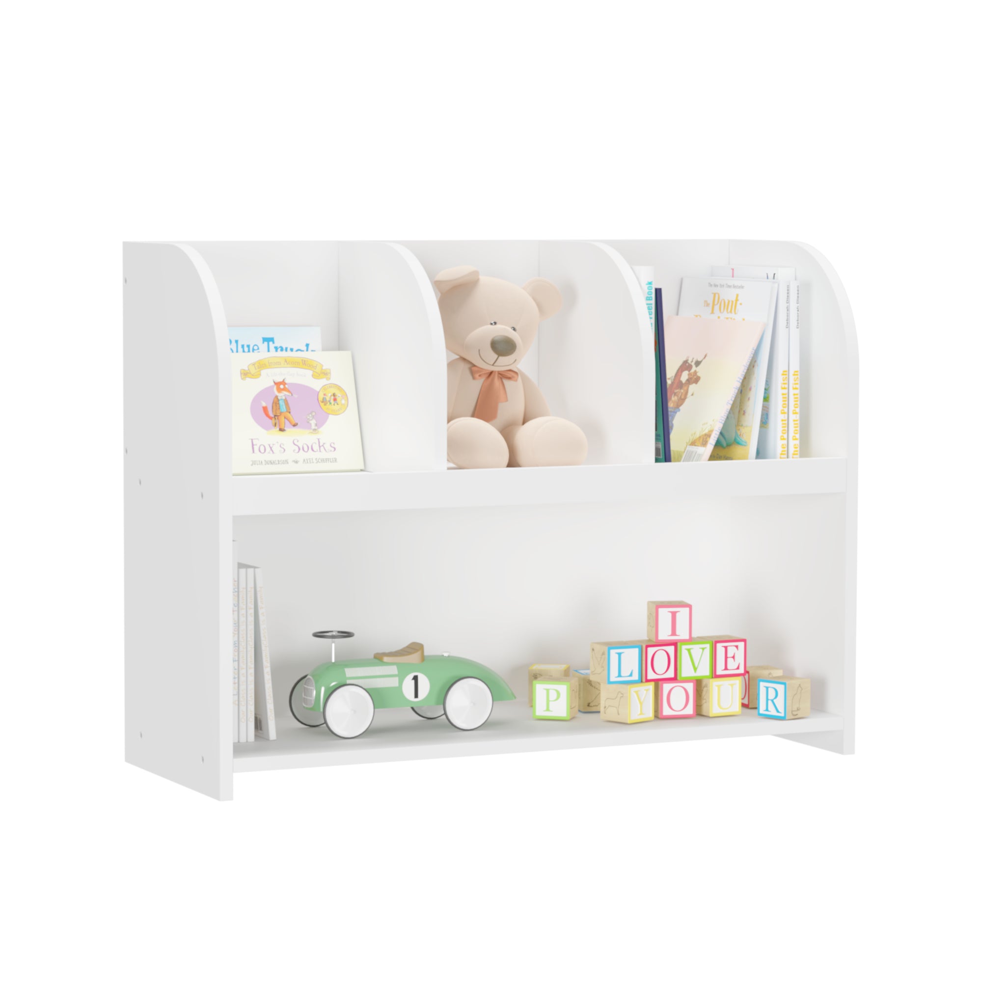 4 Compartment Children’s Bookcase and Playroom Storage Bookshelf- White_4