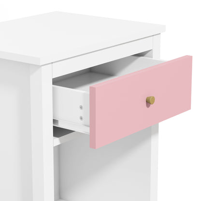 Wooden Nightstand with One Drawer and Open Shelf for Bedroom- White+Pink_8