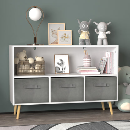 Kid’s Bookcase with Collapsible Drawers Toy Storage Organizer- White+Gray_2