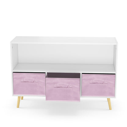 Kid’s Bookcase with Collapsible Drawers Toy Storage Organizer- White+Pink_16