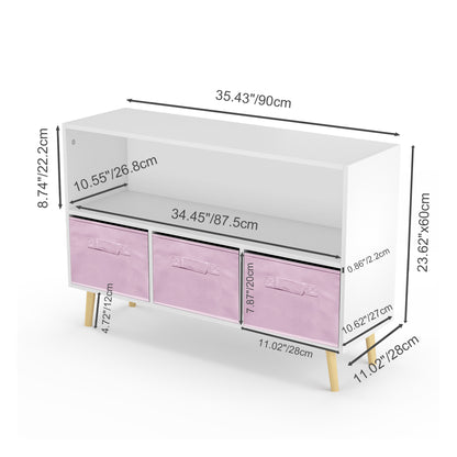 Kid’s Bookcase with Collapsible Drawers Toy Storage Organizer- White+Pink_12