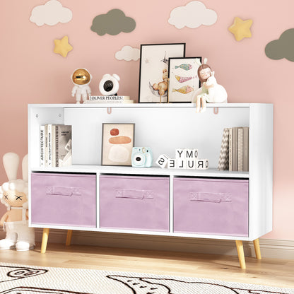 Kid’s Bookcase with Collapsible Drawers Toy Storage Organizer- White+Pink_9